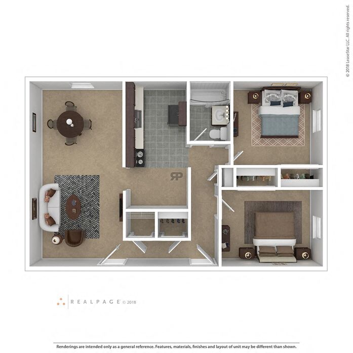 Floor plan for 2 beds, 1 bath, 1000 sqft